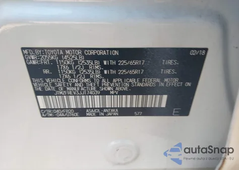 2018 Toyota Rav4 Le z USA, uszkodzony, nr VIN JTMZFREV3JJ174039